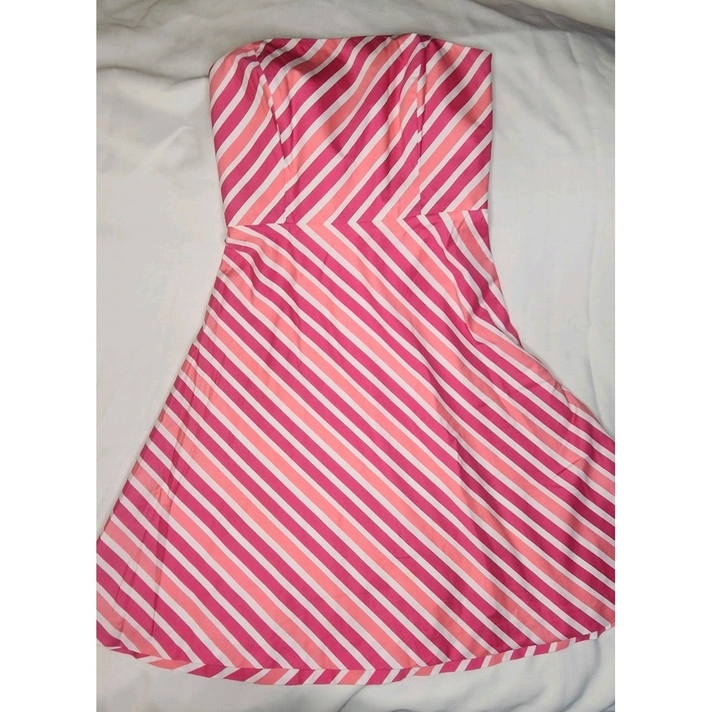 Ann Taylor Strapless Dress Size 8 Pink Striped Lined Preppy Classic Derby Party